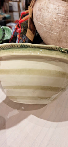 Medium Ceramic Bowl - Green Stripes