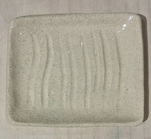 Ceramic Soap Dish - Pale Grey with Stripes