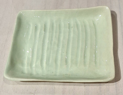 Ceramic Soap Dish - Pale Mint with Straight Stripes