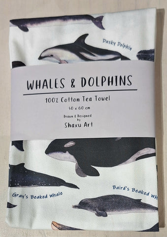 100% Cotton Tea Towel - Whales & Dolphins