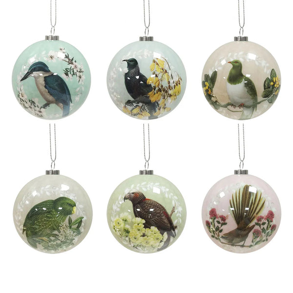 Set of 6 Baubles - New Zealand Birds