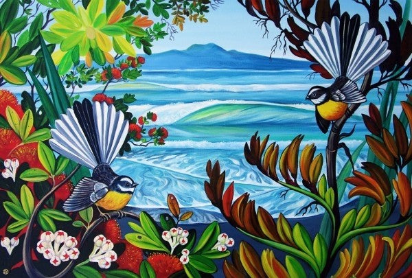 Irina Velman - Box Framed - Rangitoto and Fantails - XS