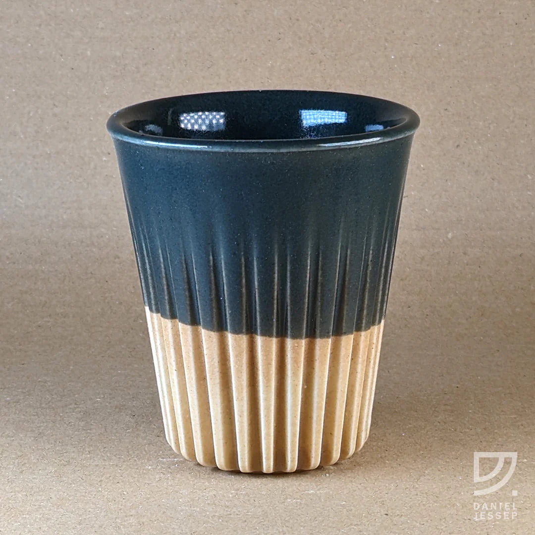 Ceramic Tumbler - Black & Buff Fluted
