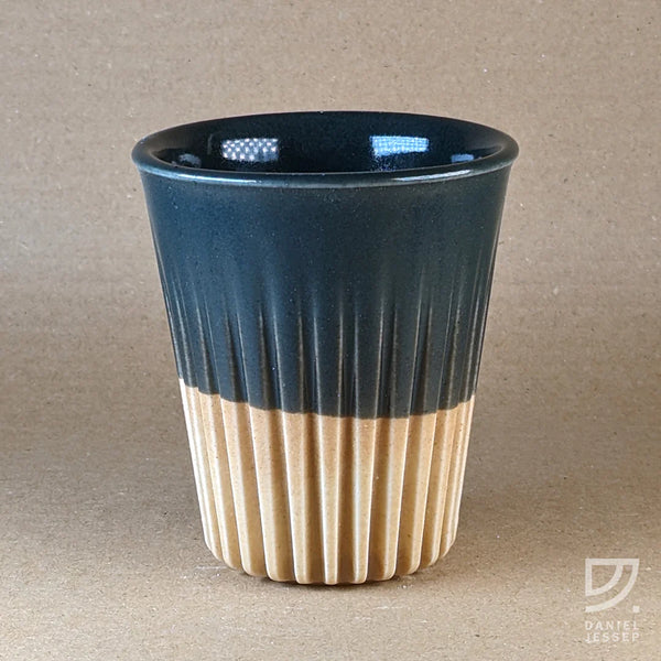Ceramic Tumbler - Black & Buff Fluted