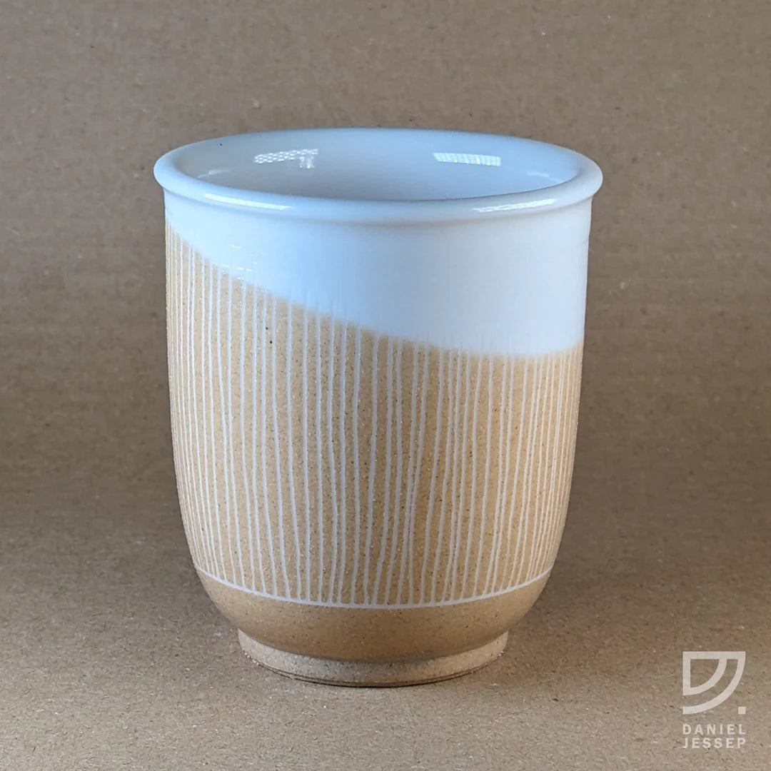 Ceramic Tumbler - Buff Carved Vertical Curve