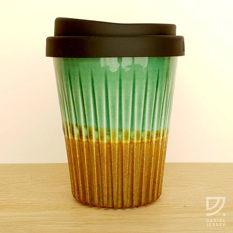 Ceramic Tumbler - Jade & Copper Fluted