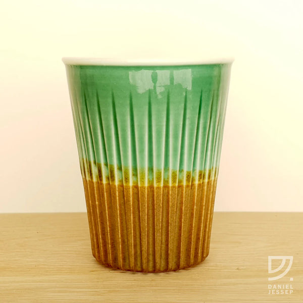 Ceramic Tumbler - Jade & Copper Fluted