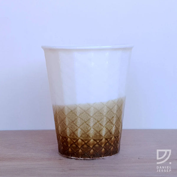 Ceramic Tumbler - White & Copper Weave