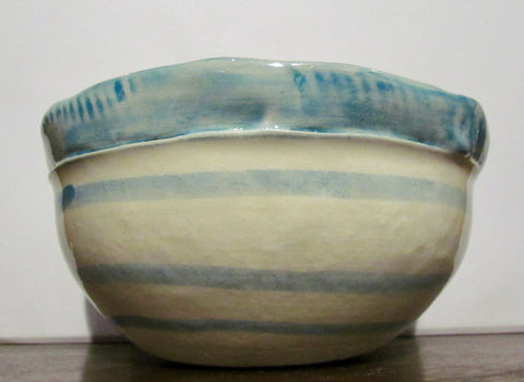 Ceramic Small Bowl - Cream with Sky Blue Stripes