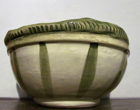 Ceramic Small Bowl - Cream with Green Stripes