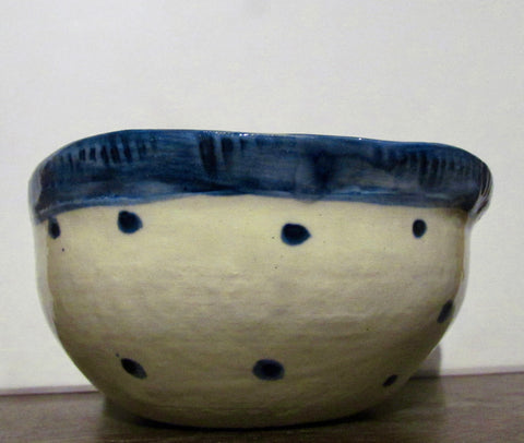 Ceramic Small Bowl - Cream with Azure Polka Dots