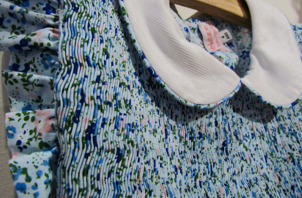 Hand-Smocked Infant and Children's Dress - Floral Blue