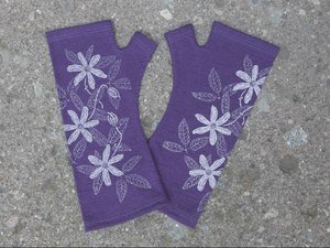 Fingerless Merino Gloves - Purple Clematis