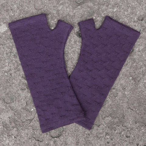 Fingerless Merino Gloves - Purple Cross Knit