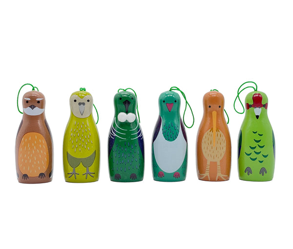 Set of 6 Ornaments - Native Birds of NZ