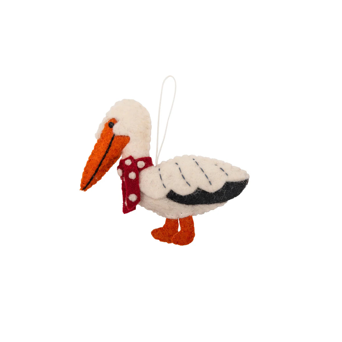 Fairtrade Felted Christmas Decoration - Pelican with Christmas Scarf