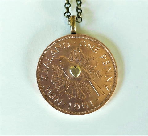 One Penny Pendant - Brass Heart - Reminted