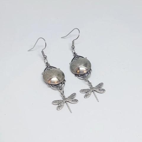 Threepence Earrings - Silver Dragonflies - Reminted