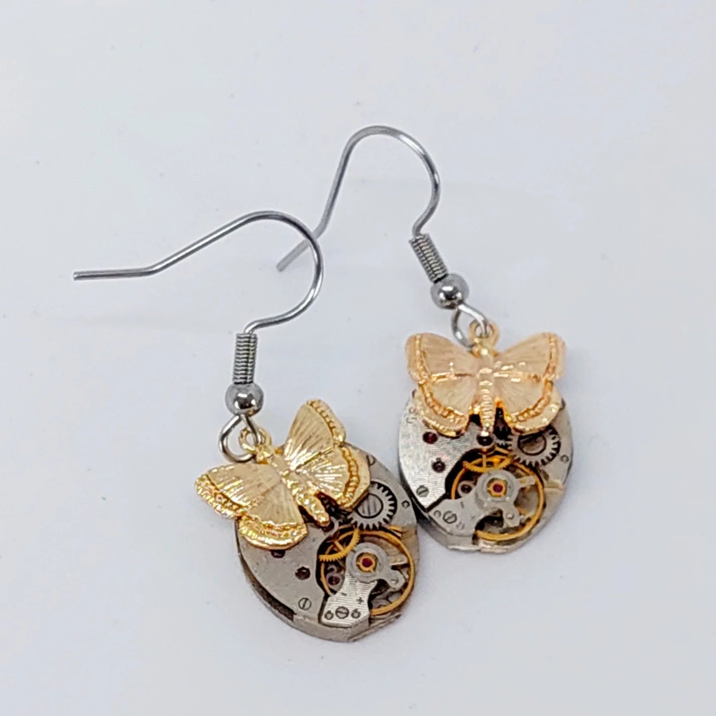 Timepiece Earrings - Golden Butterflies