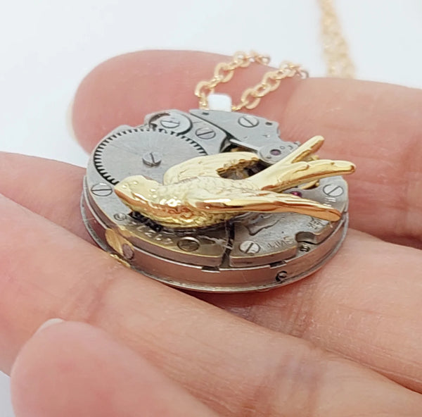 Timepiece Pendant - Golden Swallow