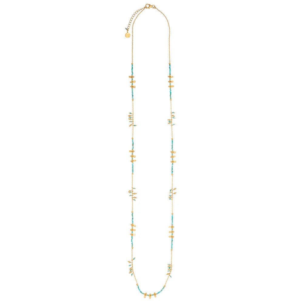 Rubyteva Design - Long Turquoise Gold Charm Necklace