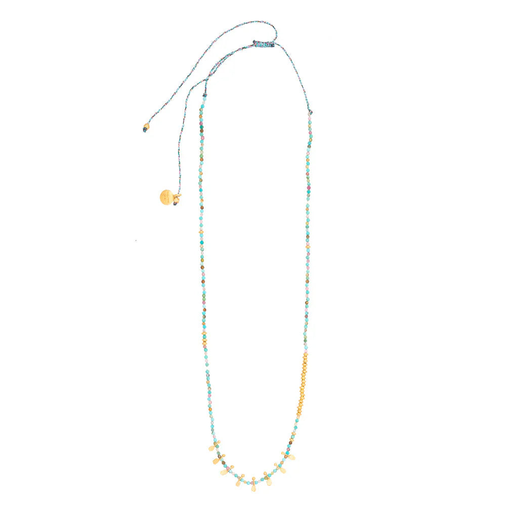 Rubyteva Design - Multi Tourmaline & Turquoise Gold Beaded Thread Necklace