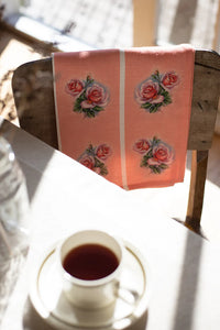 Ali Davies - Linen Tea Towel - Vintage Rose Pink Gerbera