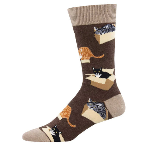 Mens - Socks - Cat in a Box - Brown Heather