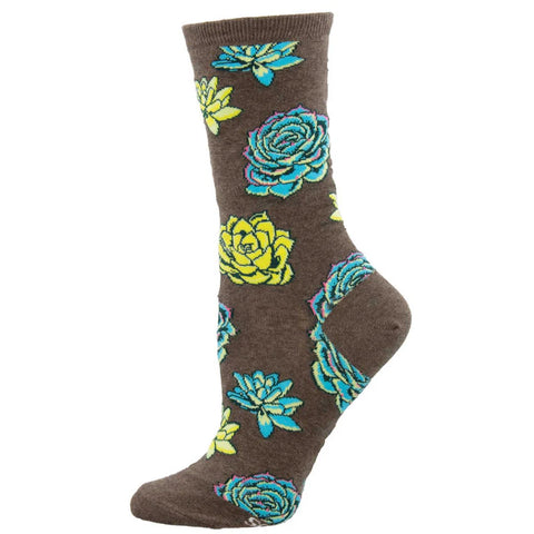 Socks - Womens - Succulents - Brown Heather