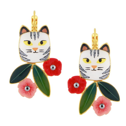 Taratata - Lever Back Floral Cat Earrings