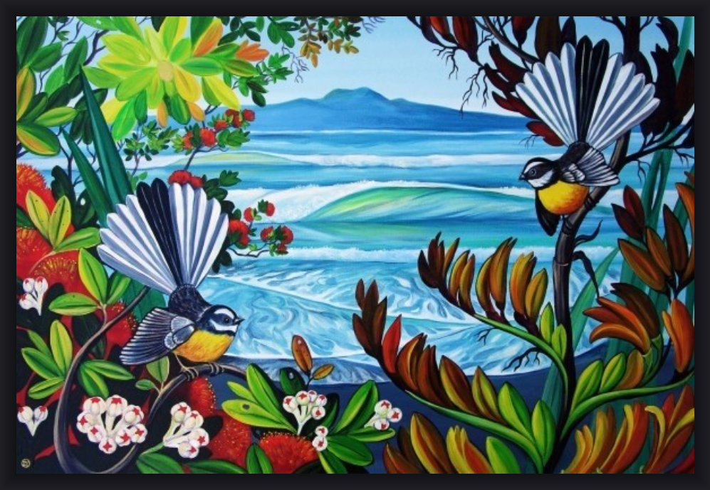 Irina Velman - Box Framed - Rangitoto and Fantails - XS