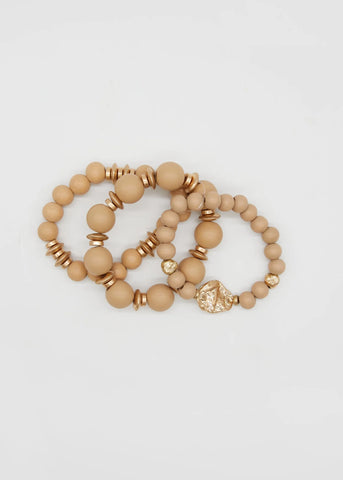 Stella + Gemma - Neutral Wood Beads Bracelet - Set of Three