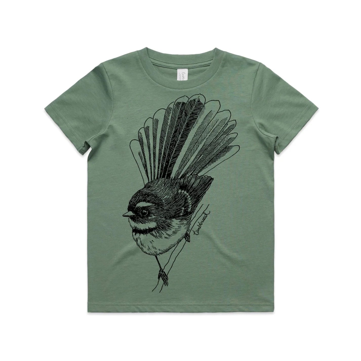 Kids' T-shirt - Fantail/Piwakawaka - Sage Green