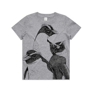 Kids' T-shirt - Fiordland Crested Penguin - Grey