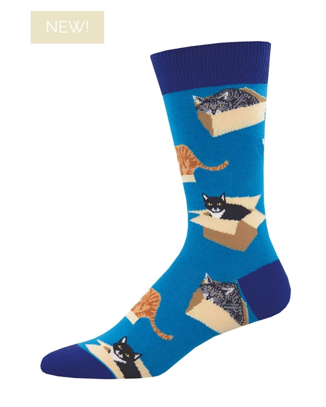 Socks - Mens - Cat In A Box - Blue