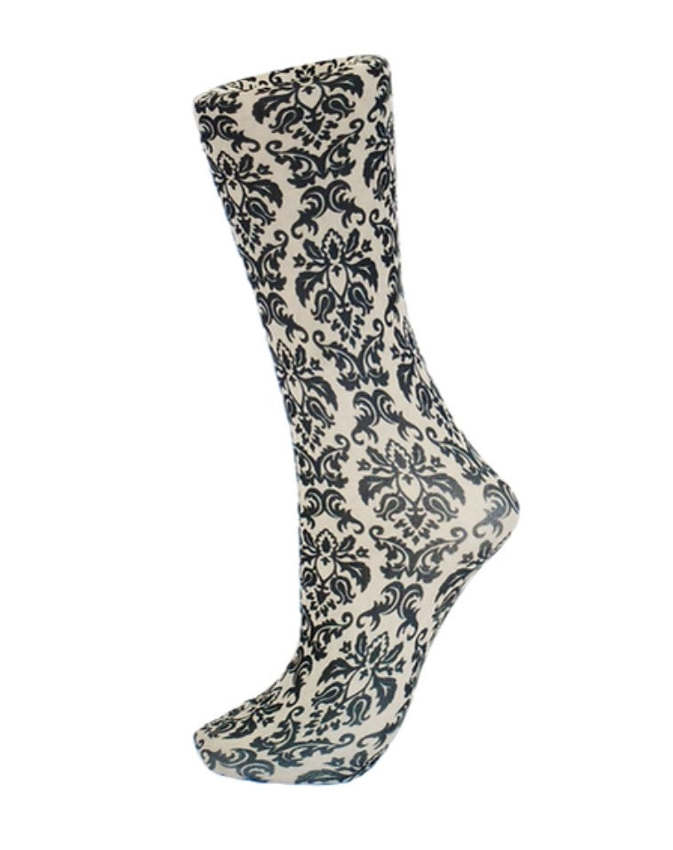 CS Couture Trouser Sock - Black & Tan Damask