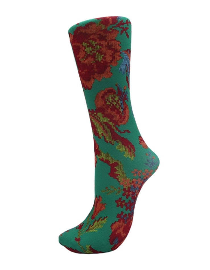 CS Couture Trouser Socks - Jade Tapestry Flowers