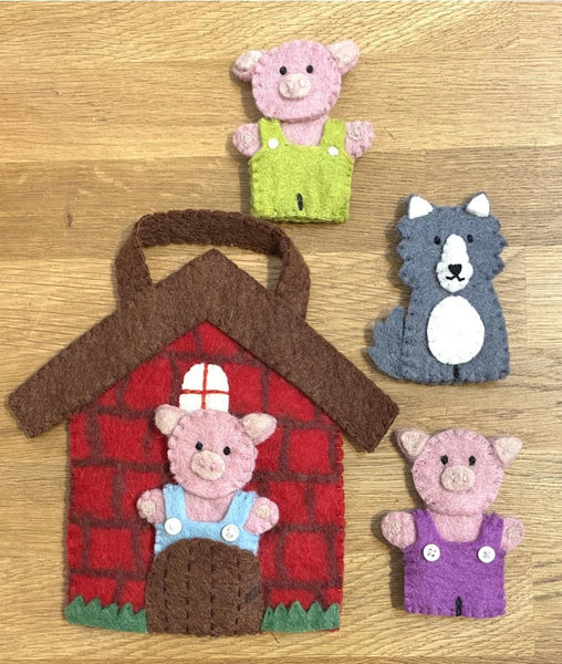 Felt - The Three Little  Pigs Finger Puppet Play Bag